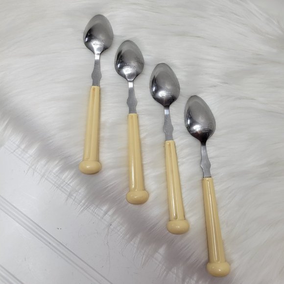 Vintage Oxford Hall Stainless Flatware Iced Tea Spoons Set of 4 Plastic Handle - Picture 4 of 8
